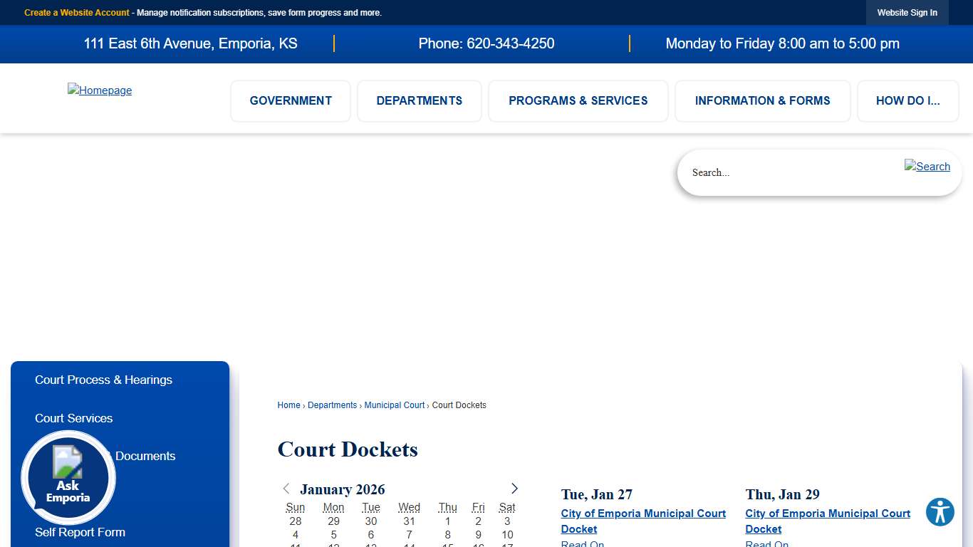 Court Dockets Emporia, KS
